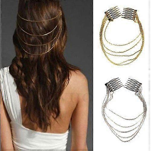 レディースシルバーまたはゴールドヘアクリップチェーンロングタッスルヘアコームカフヘッドバンドレディースヘアバンド