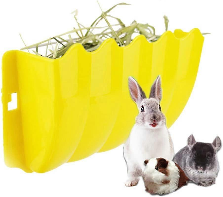 Rabbit Grass Dispenser, Rabbit Grass Pet Holder, Fixed External Pet Cage Food Tray, Cat Guinea Pigs Pet Bowl(Yellow)