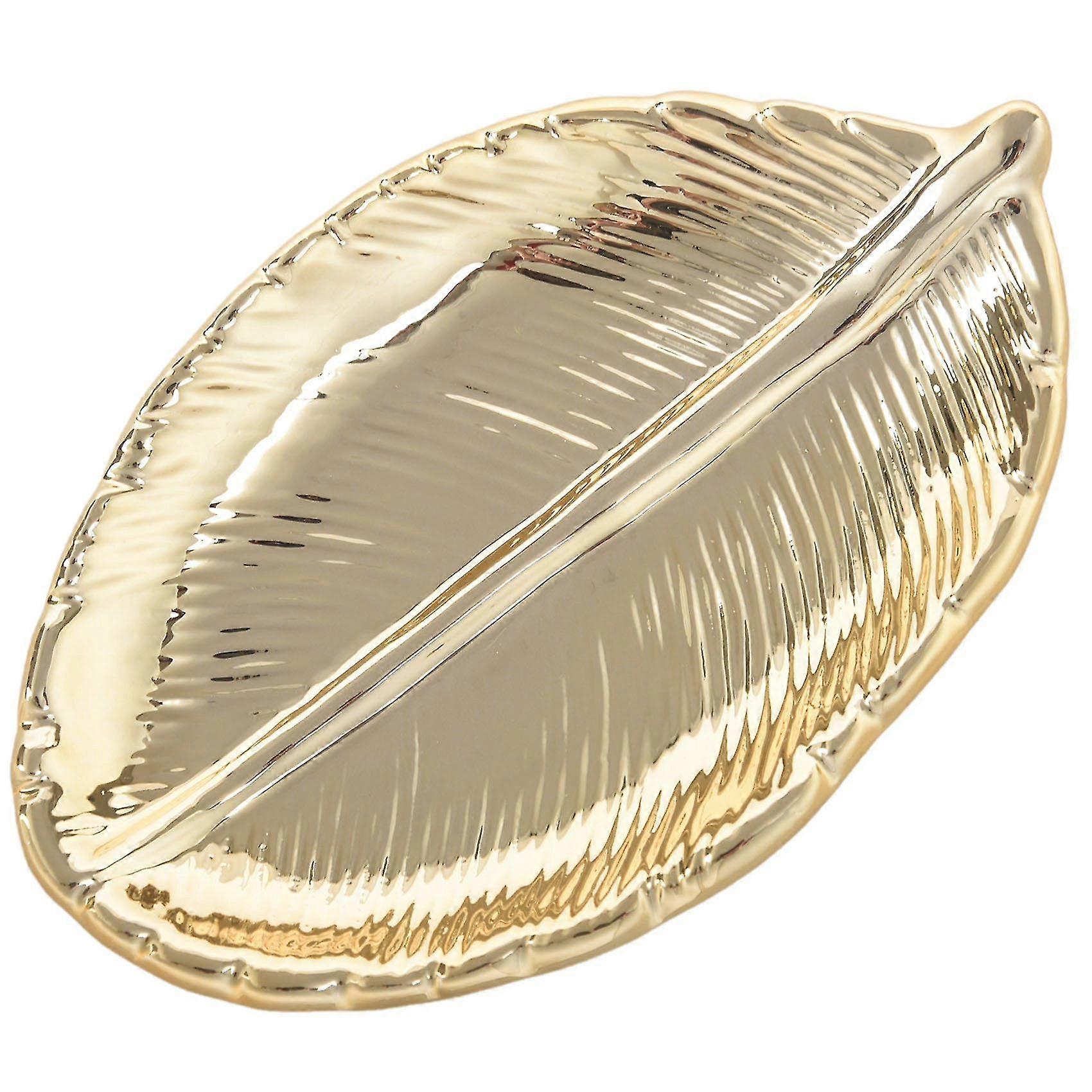 Decorative Gold Leaf Ceramic Plate Dish Porcelain Candy Trinket Dish