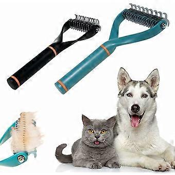 Set van 2 hondenborstels kattenborstel, lange hondenhaarborstel, huisdierhaarborstel, hondenverzorgingsborstel verwijdert knopen, matten en verward haar, ondervacht.