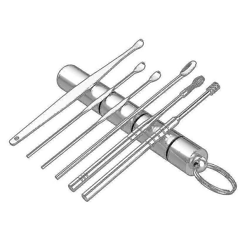 6pcs Ohrenpickel Ohrenschmalz Entfernung Kit Wiederverwendbares Ohr Weniger Stahl Ohr Pick Ohr Werkzeug Set Functal Wachs Pick Remover Kit für Erwachsene Kinder