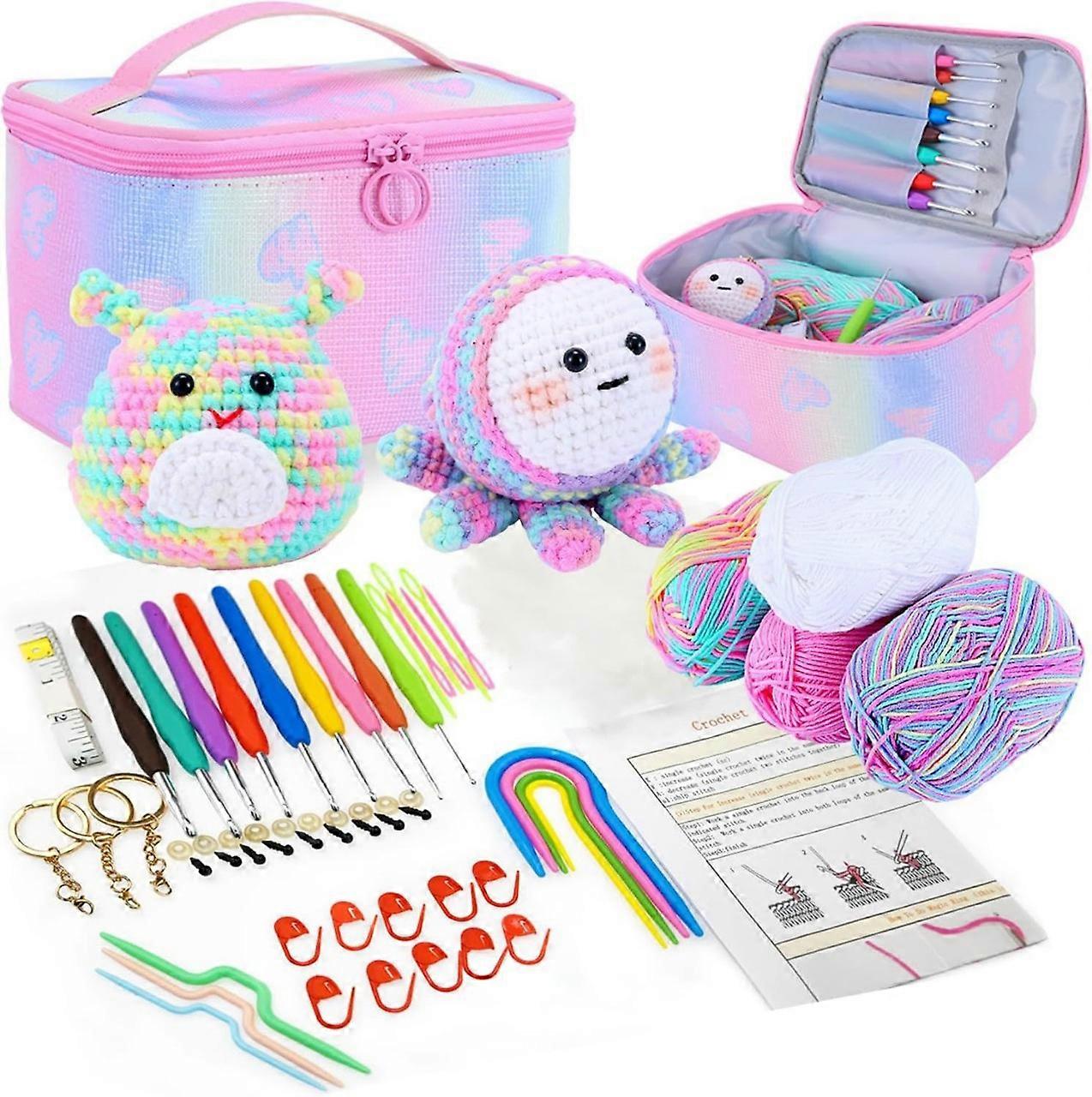 Complete Crochet Kit for Beginners Animals, Crochet Knitting Kit for Beginners Kit with Yarn and Crochet Needles, Creative Knitting Kit for Adults Chi