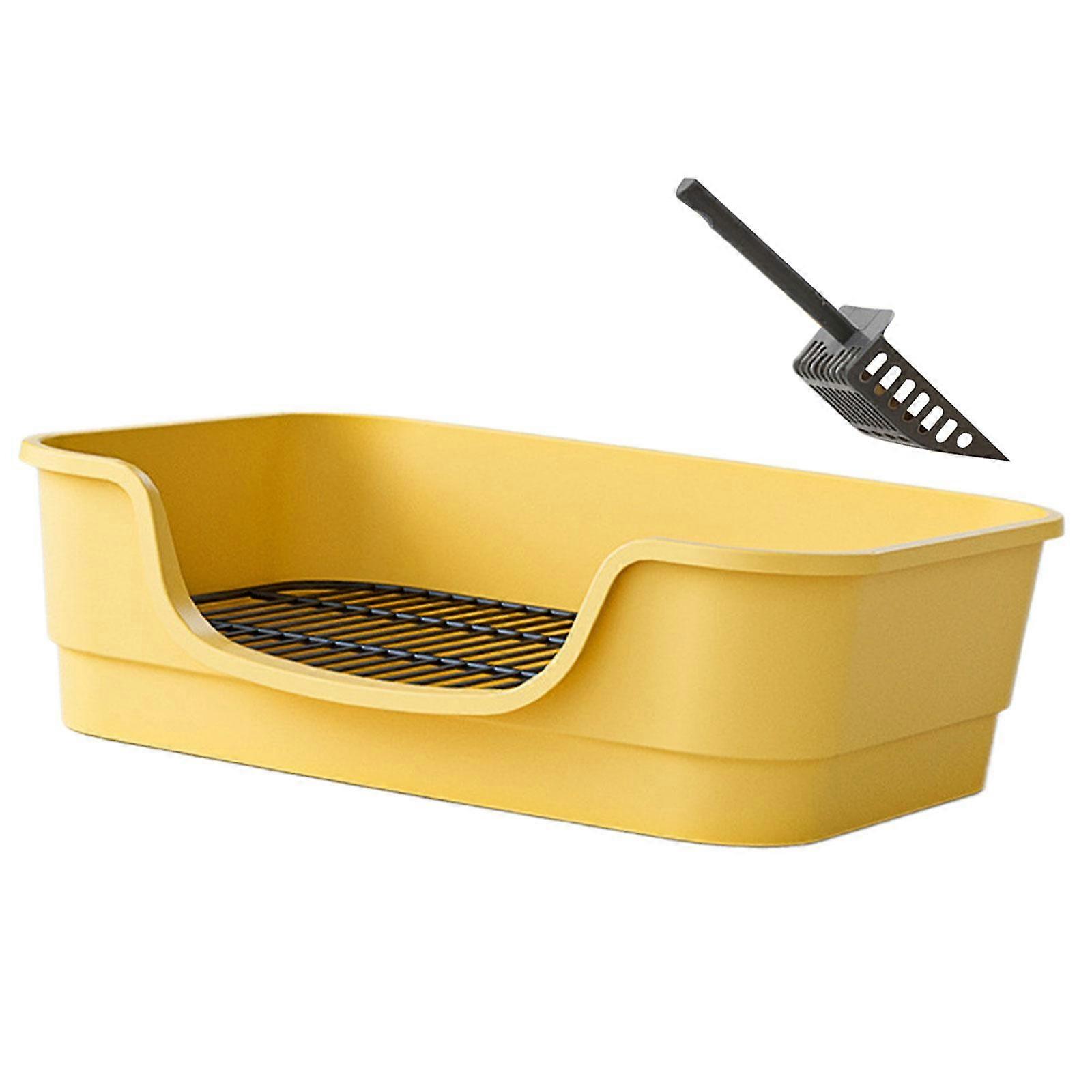 Open Litter Box Low Entry Cat Toilet Sandbox for for All Kinds of Cat Litter yellow