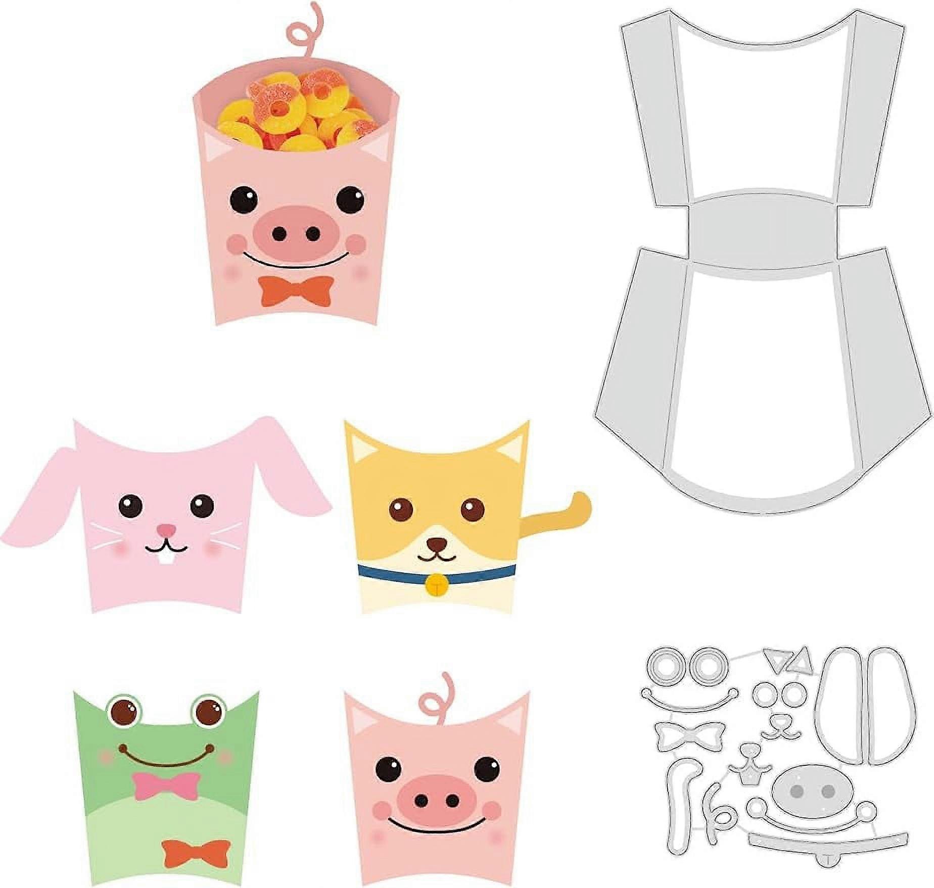 2Pcs 3D Animal Gift Box Dies Dog Pig Frog Rabbit Pattern Carbon Steel Embossing Stencils Templates for 3D Crafts Making Scrapbooking Card Decoration 0