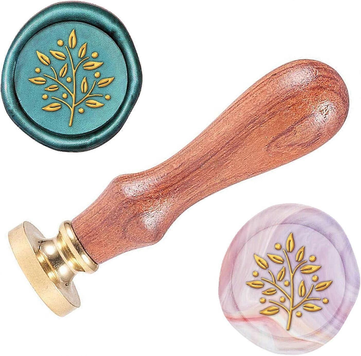 1pc 0.98 Wax Seal Stamp Olive Tree Pattern Vintage Seal Stamp Retro Removable Brass Head Wooden Handle Seal Stamp
