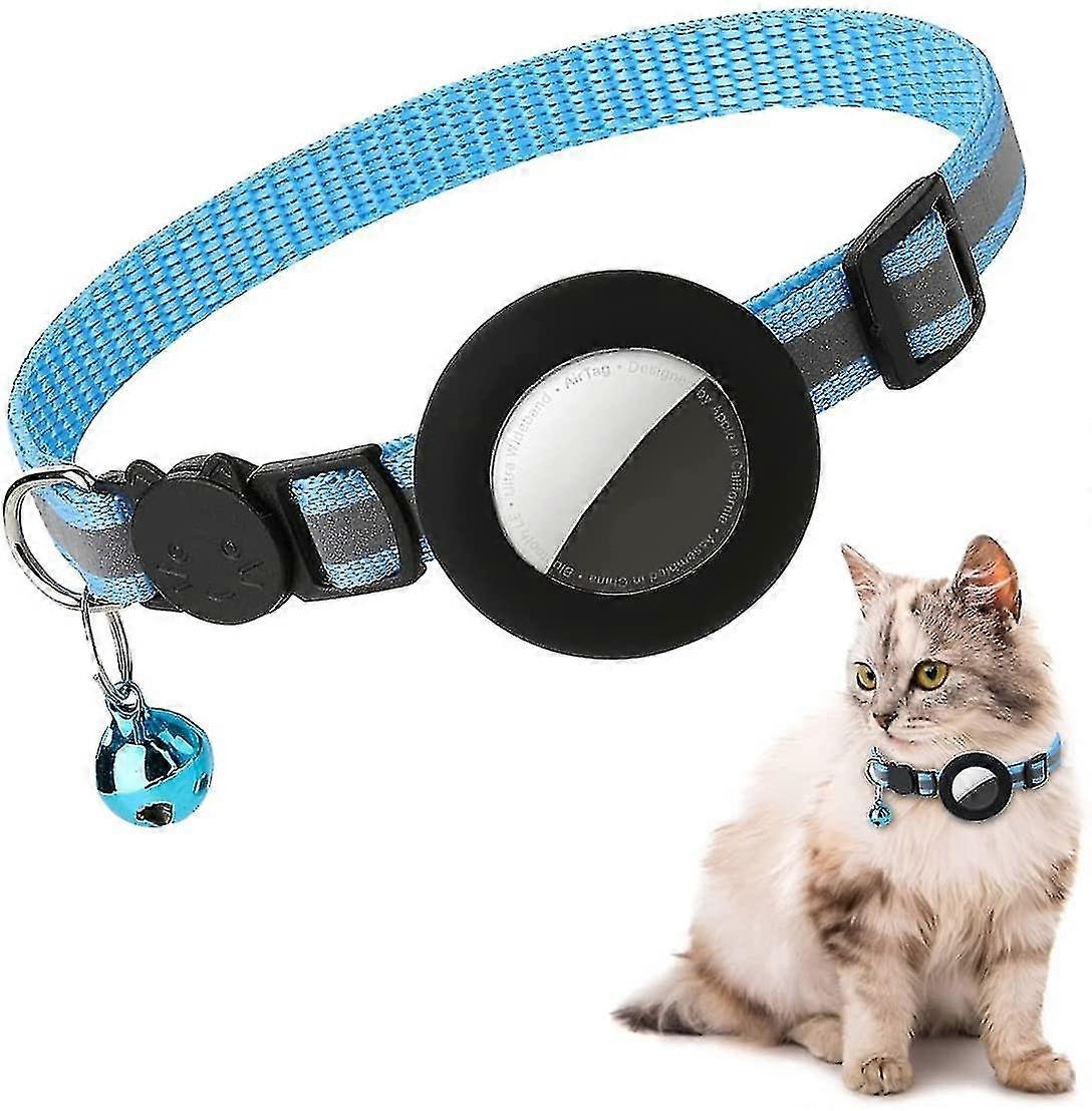 エアタグ猫用首輪、ベルとシリコン製防水エアタグホルダー付き反射型エアタグ猫首輪-shdsa