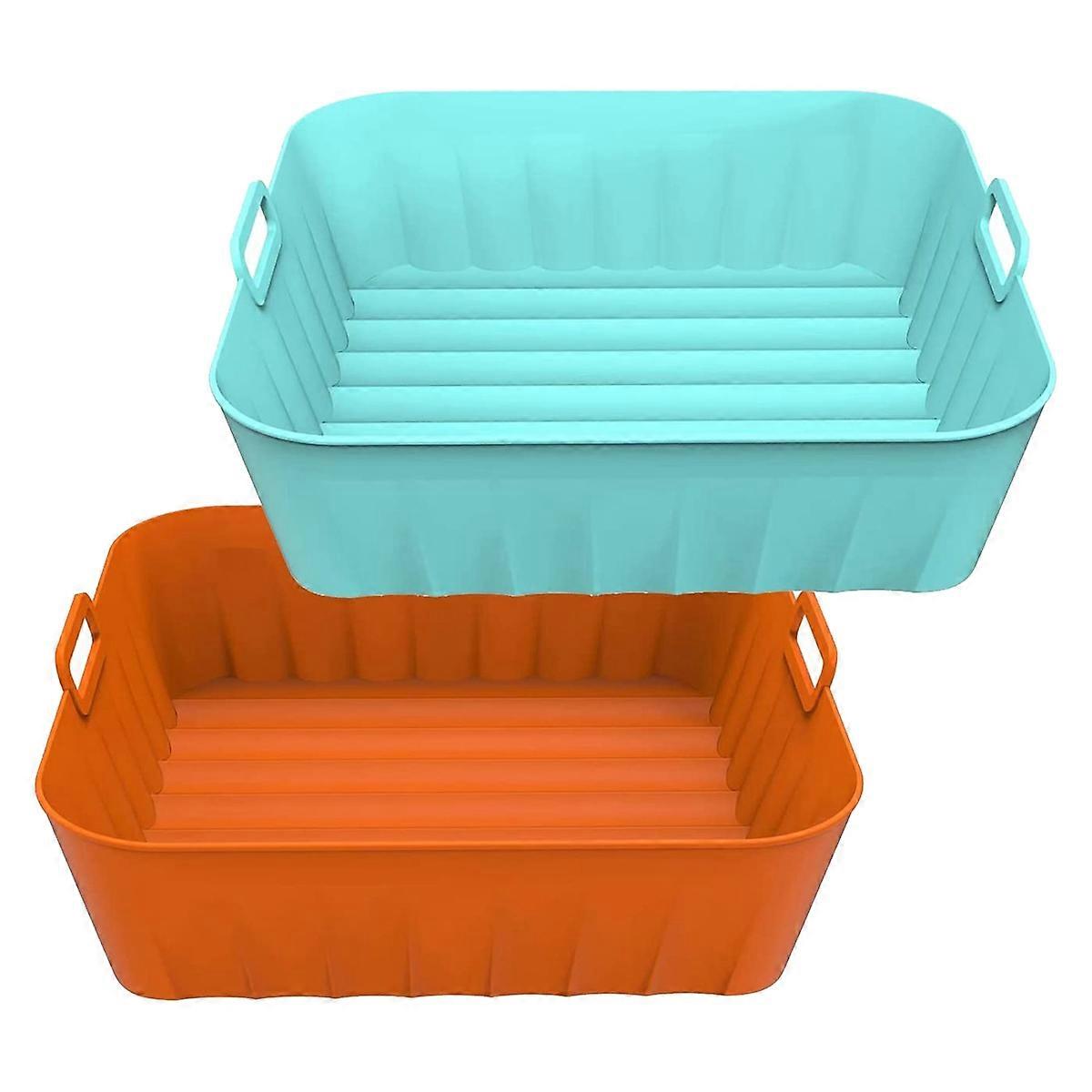 2Pcs Silicone Pot,8.2 inch Square Non-Stick Silicone Liners Compatible, Blue+Orange
