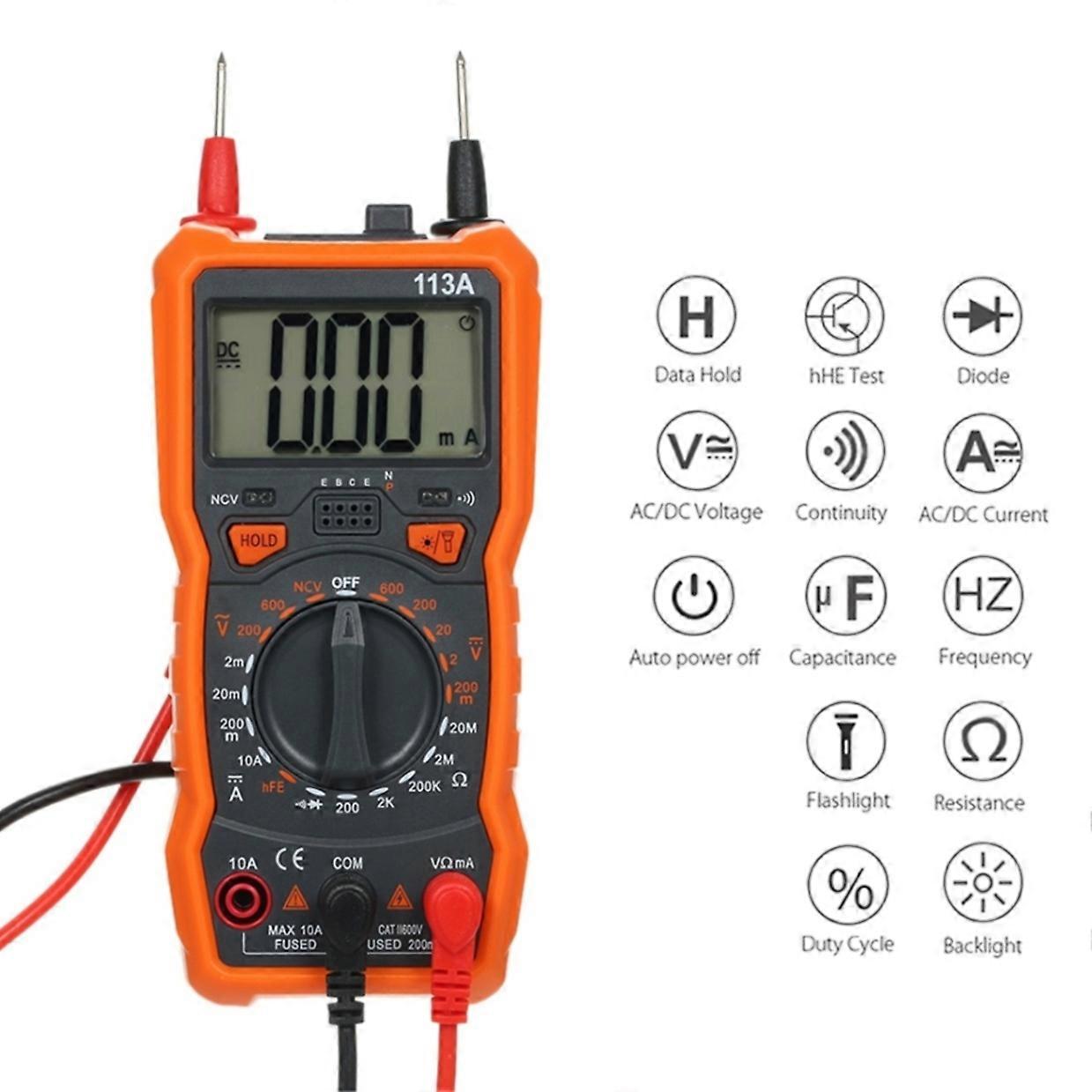 RM113D NCV Digital Multimeter 6000 Counts Auto Ranging Voltage Temperature Measuring Meter Flash Light Backlight Large Screen