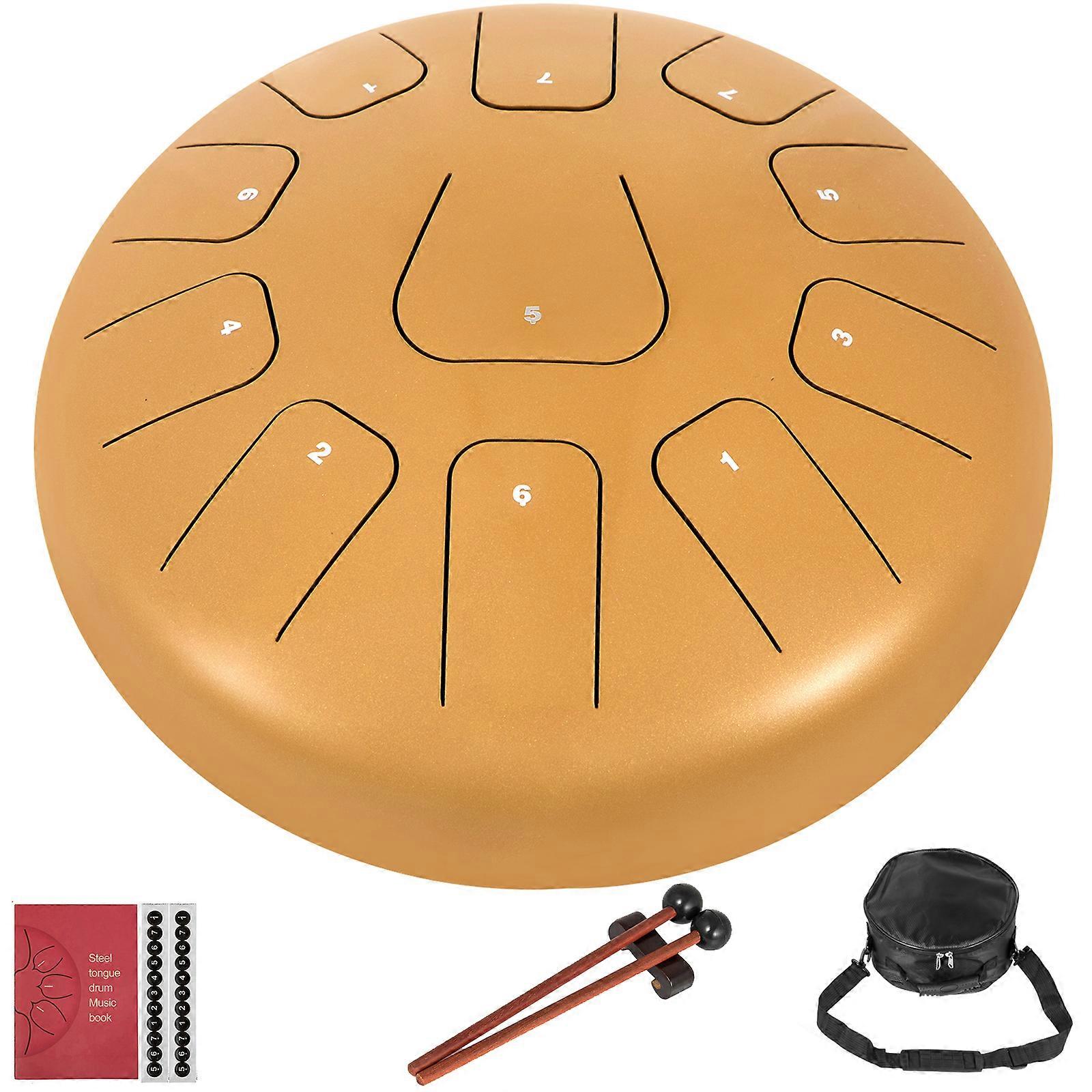 12 Polegadas 11 Notas de Aço Língua Tambor de Mão Tambores Tankdrum W/ Mallets Ouro