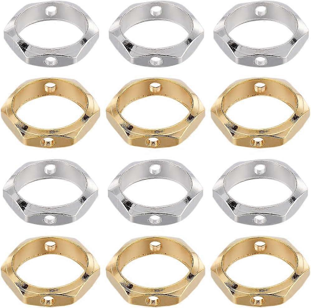 60Pcs 2 Colors Brass Bead Frames Long-Lasting Plated Hexagon Mixed Color 8~9x2mm Hole: 1mm Inner Diameter: 6.5mm 30pcs/color