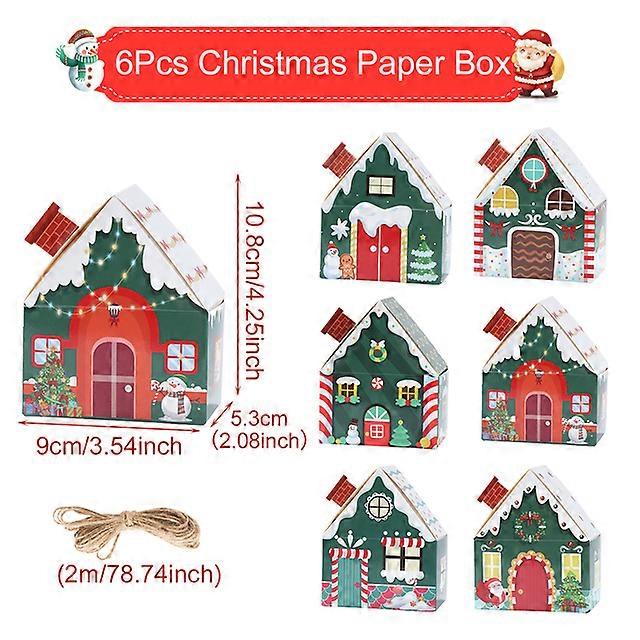 6/28PCS Christmas Paper House Shape Pendants Xmas Tree Christmas Decorations For Home 2023 Navidad Natal New Year Gifts 2024