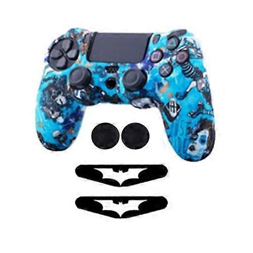 Anti-slip Silicone Rubber Cover Skin Case for PS4 Pro Slim Controller+ 2 Thumb Stick Grips Caps + 2 LED Light Bar Stickers