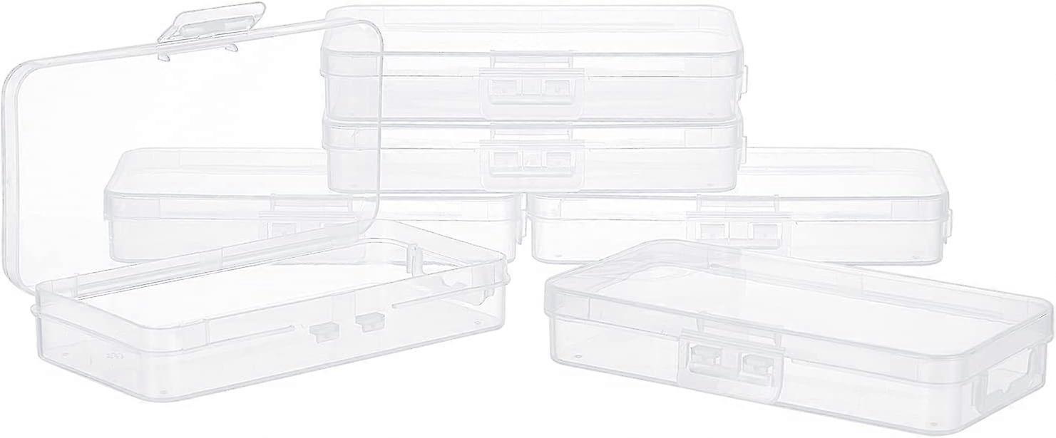 6 Pack Clear Plastic Beads Storage Containers Boxes with Lids 12.8x6.6x2.2cm Small Rectangle Plastic Organizer Storage Cases for Beads Cards Cotton Sw