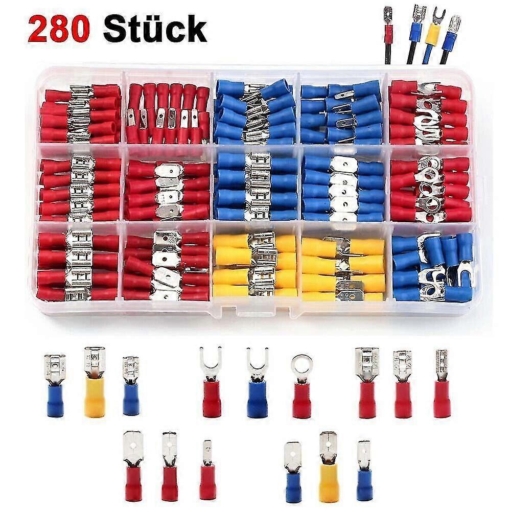 280pcs Assorted Electrical Wire Terminals Crimp Connectors Spade Insulated Kit