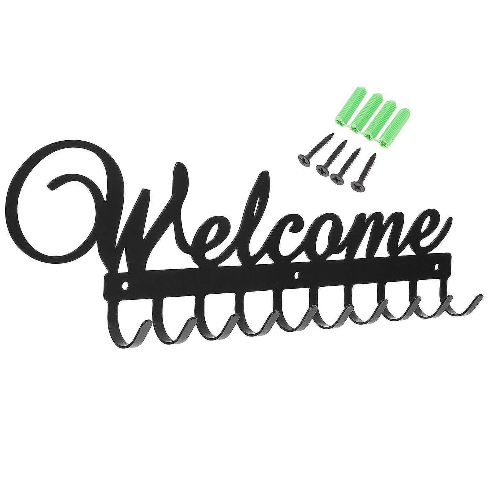 1 Set Welcome Iron Art Key Hook Practical Coat Hat Hook Household Row Hook