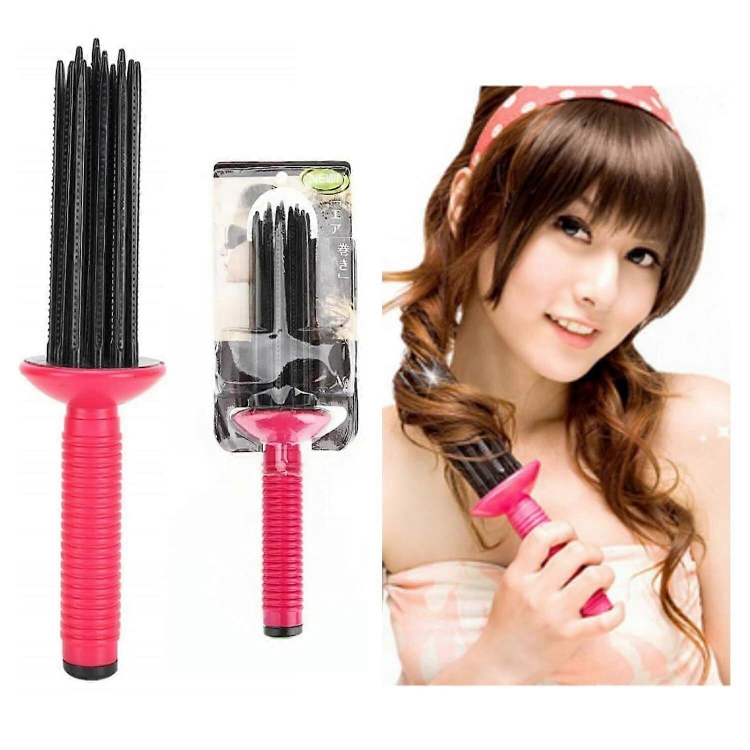 17 Teeth Round Comb Hair Brush Styler for Curly Hair, Portable AntiSlip Curling Wand