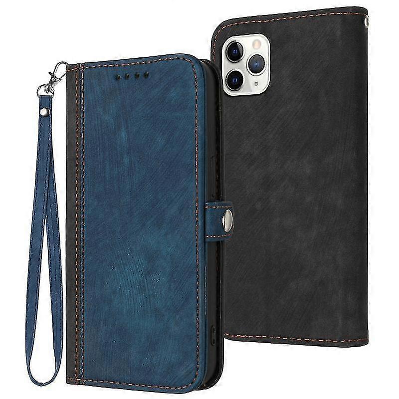 For Iphone 11 Pro Side Buckle Double Fold Hand Strap Leather Phone Case(royal Blue)
