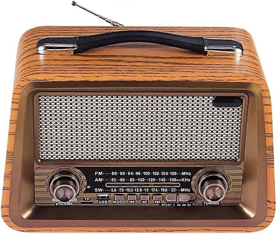 Classic Vintage Retro Style Am/fm/sw Radio With Bluetooth 5.0 Speaker, Handmade Wood, With Built-in Mic, Aux Line