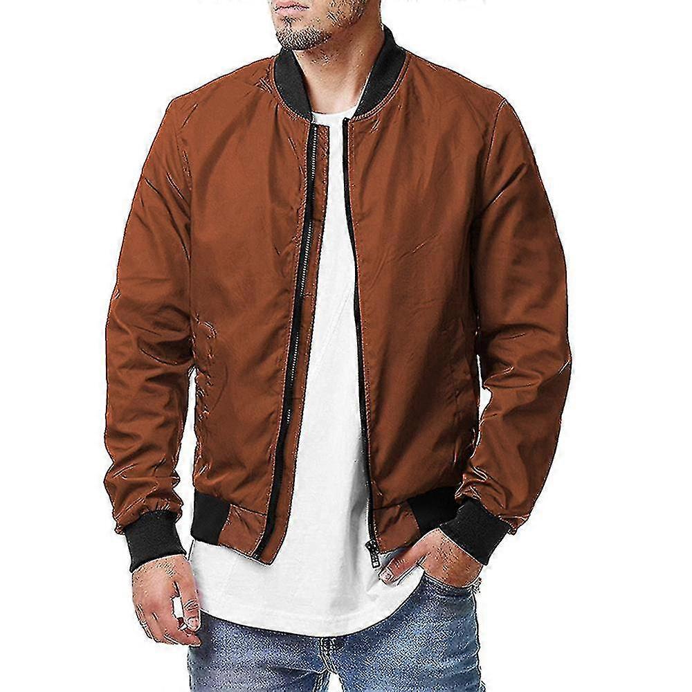 Männer Klassische Bomberjacke Langarm Casual Zip Up Mantel Oberteile - 2XL-Karamell