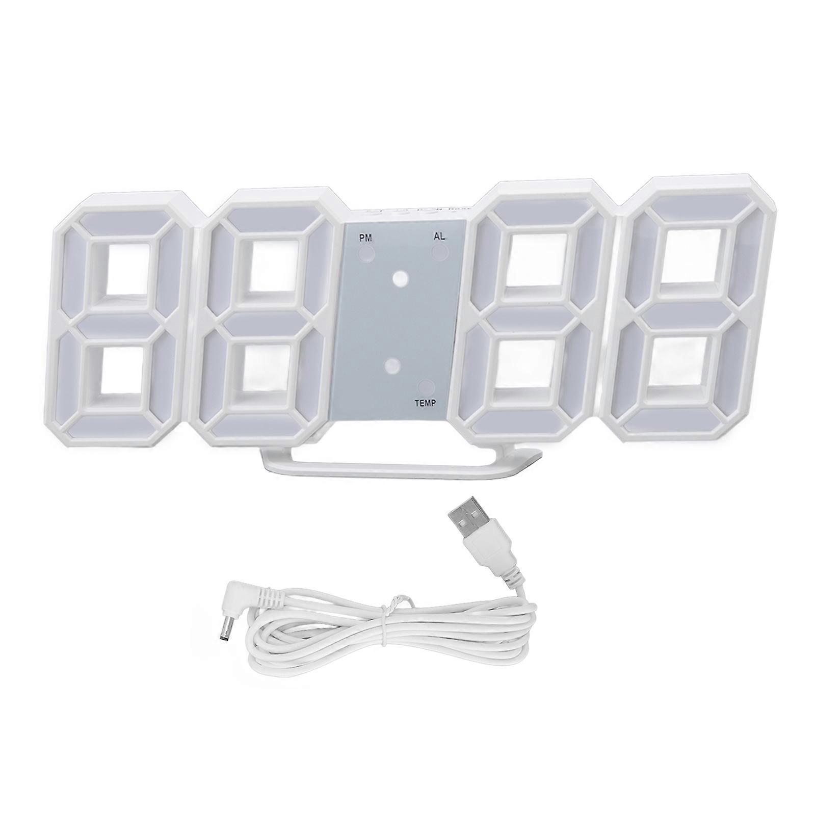 3D LED Digital Clock Time Temperature Display Night Light Alarm Function White 3D Digital Clock for Home Regular Version