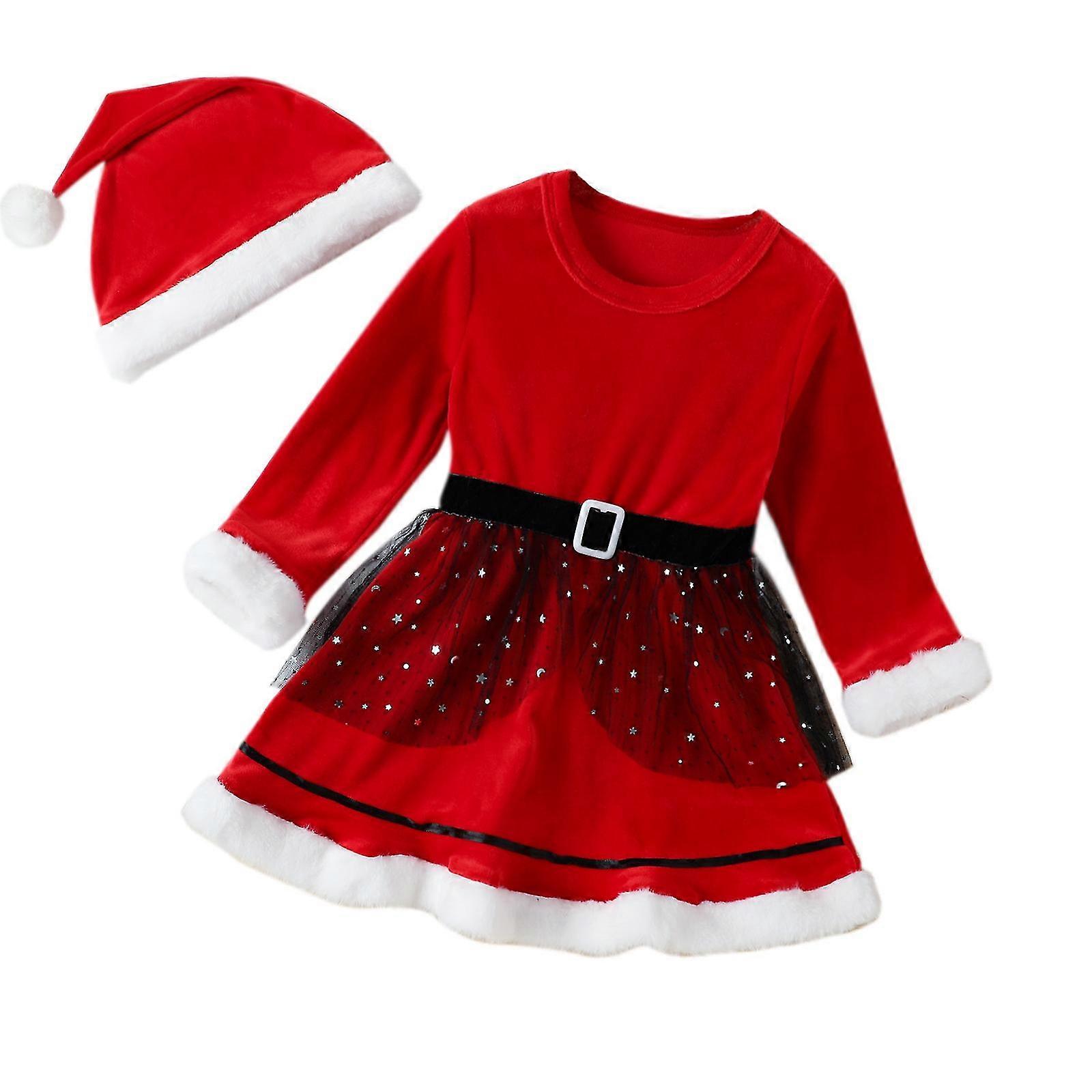 תינוקת חג המולד Allover סנטה אדום שרוול ארוך Dress_h