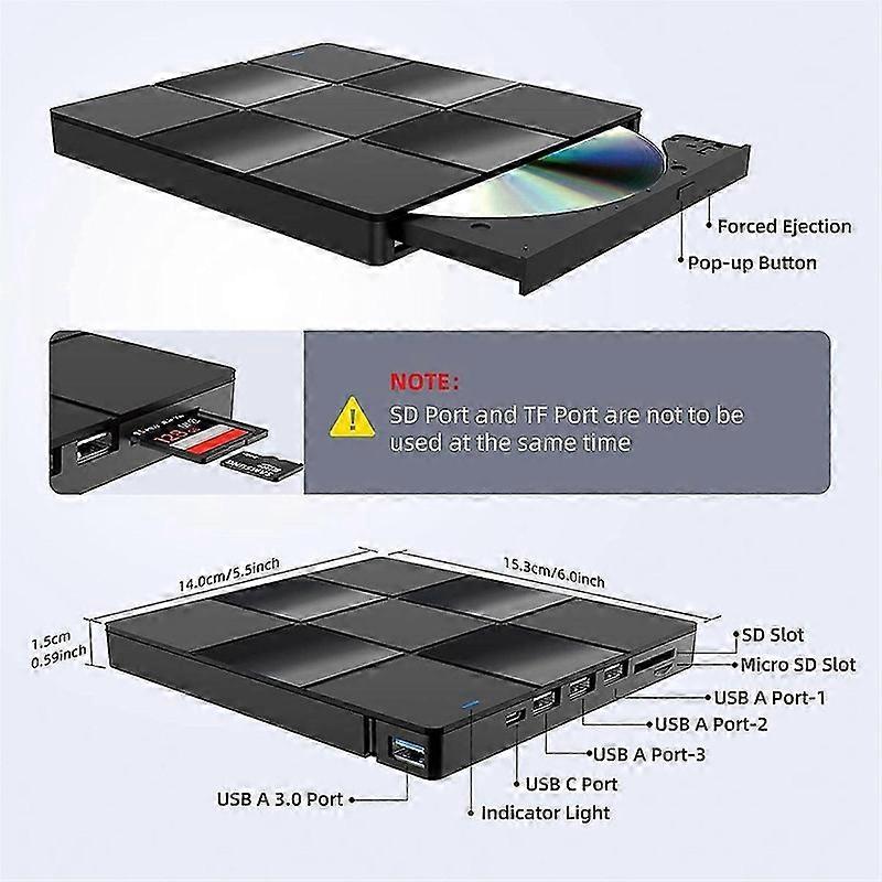 محرك أقراص ضوئية خارجي متعدد الوظائف USB كمبيوتر DVD مشغل كمبيوتر محمول مسجل خارجي رقيق للغاية