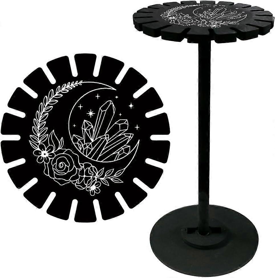 Crystal Shelf Black Crystal Display Shelf Dowsing Pendulum Wheel Display Stand Witch Stuff Wooden Pendulum Holder Stand for Crystal Essential Oil Disp