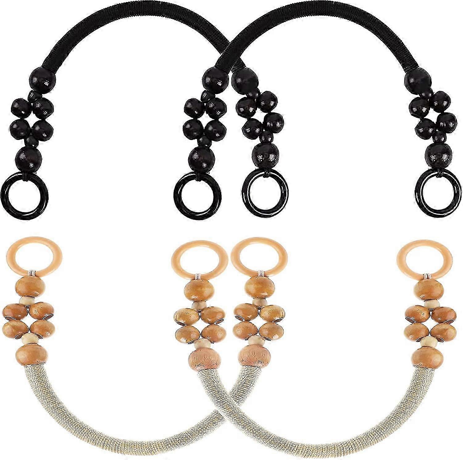 4pcs Handbag Handles 47cm Purse Handles Wooden Beads Rope Bag Strap Replacement Bag Handle DIY Purse Handle for Handmade Bag(Brown and Black)