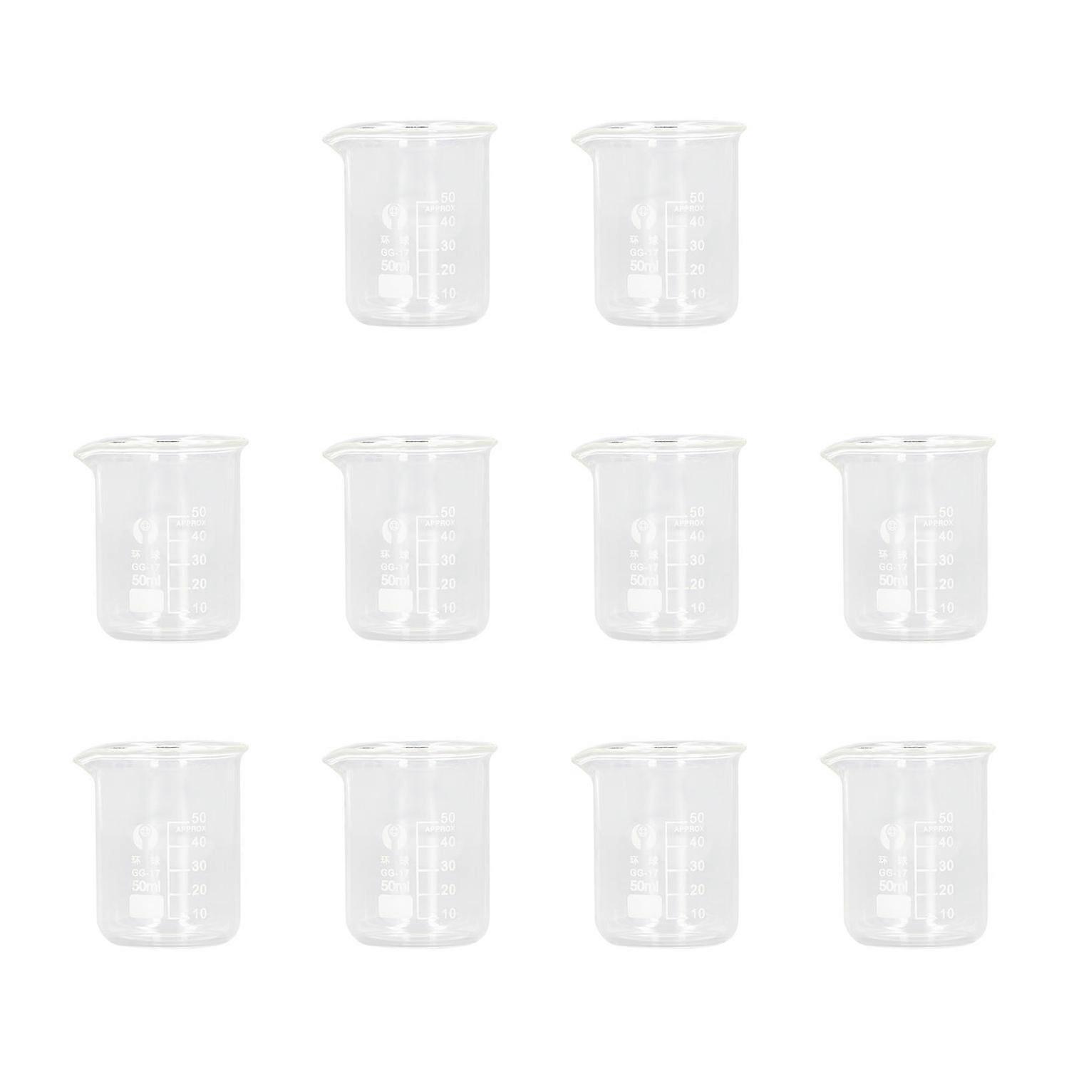 10 Pcs Laboratory Glass Beaker 50ml Thick Experimental Graduated Cylinder Cup with Clear Standard Sc