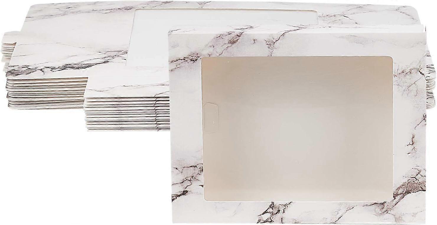 15 Packs 6.5x5x1.3 Inches Marble White Kraft Paper Bakery Box with Clear PVC Window Pastry Gift Box for Candy Cookies and Other Handicrafts