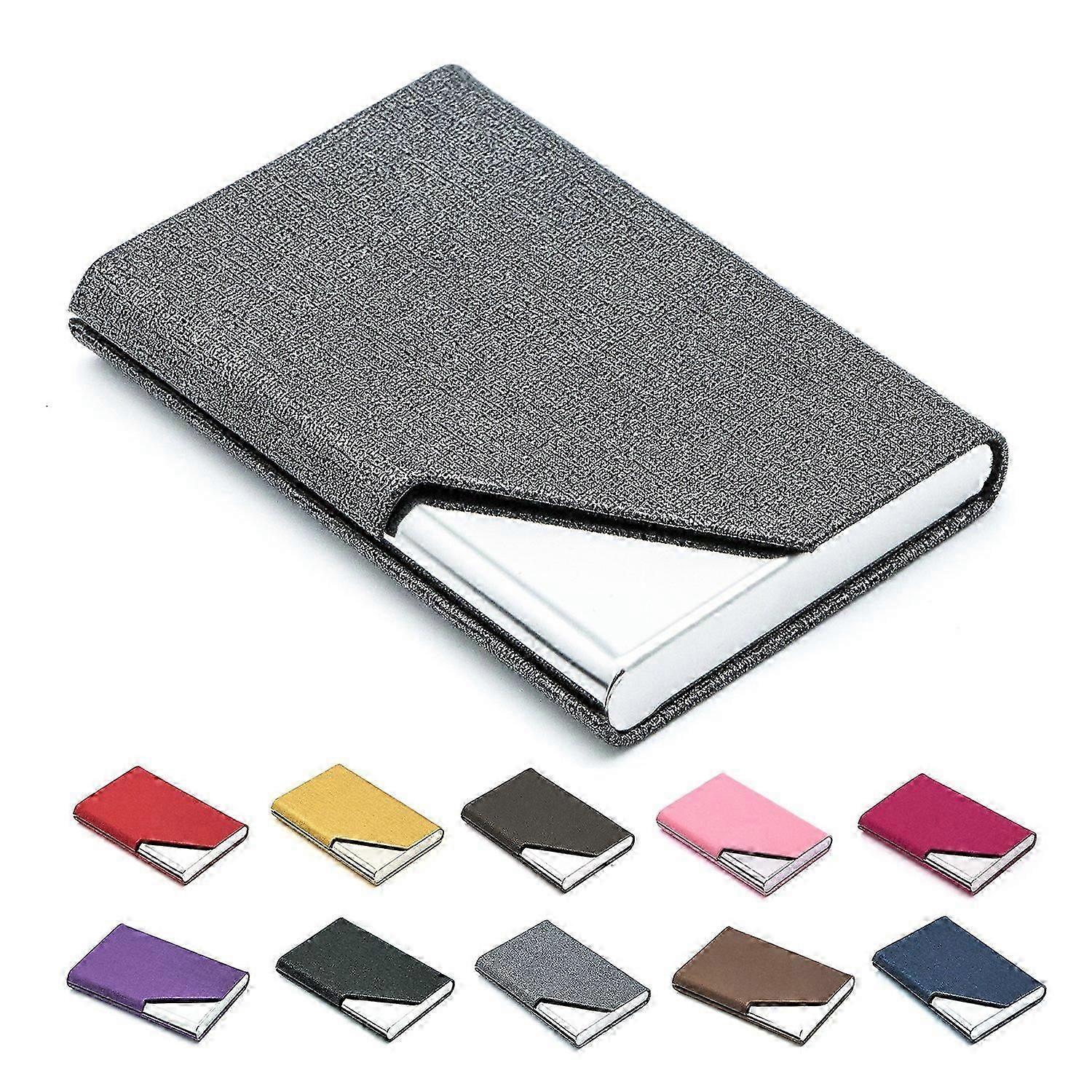 حامل بطاقة عمل فاخر من جلد البولي يوريثان والفولاذ المقاوم للصدأ حامل بطاقات متعددة ، حامل بطاقة عمل للرجال والنساء ، هدية عيد الأم (رمادي)