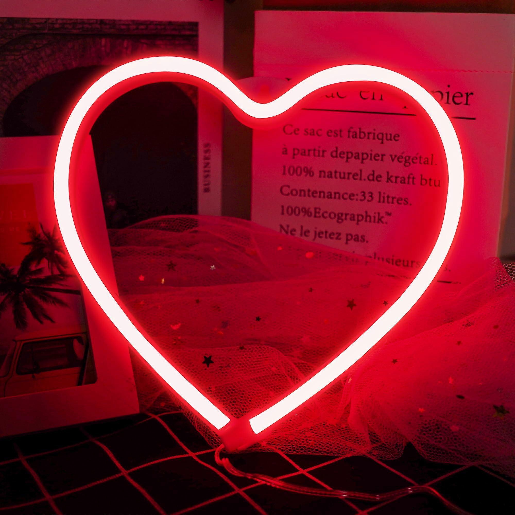Red Heart Neon Sign LED Light, Romantic Wall Decor for Valentine's Day, 12 Inch, Warm White Color, Home Decoration
