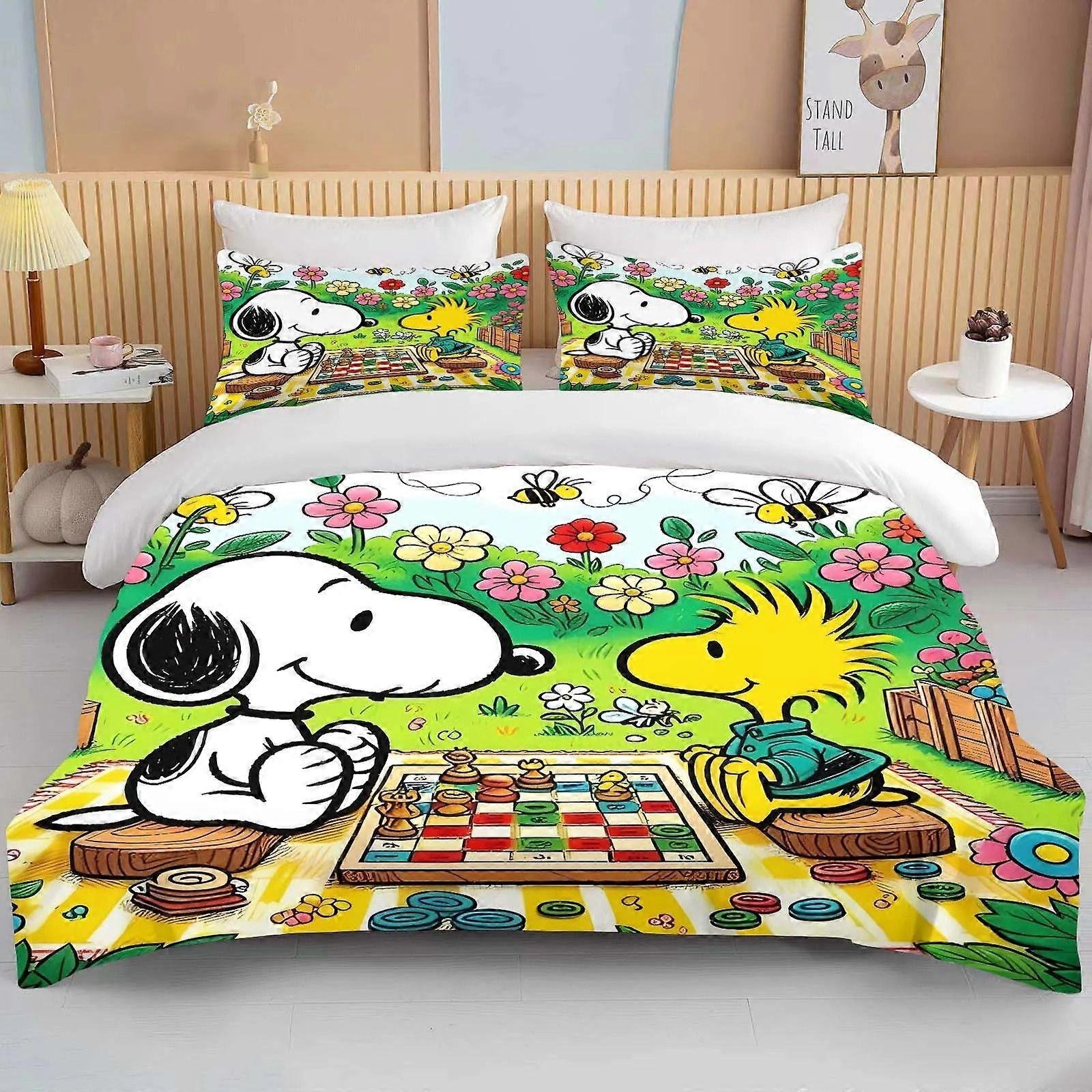 v1582 Lakan Snoopy Söt Hund Tecknad Sängkläder Set för barn,Sängkläder Pojkar Flickor Rosa Söt Påslakan Örngott Barn gåva 3-delad Beddin