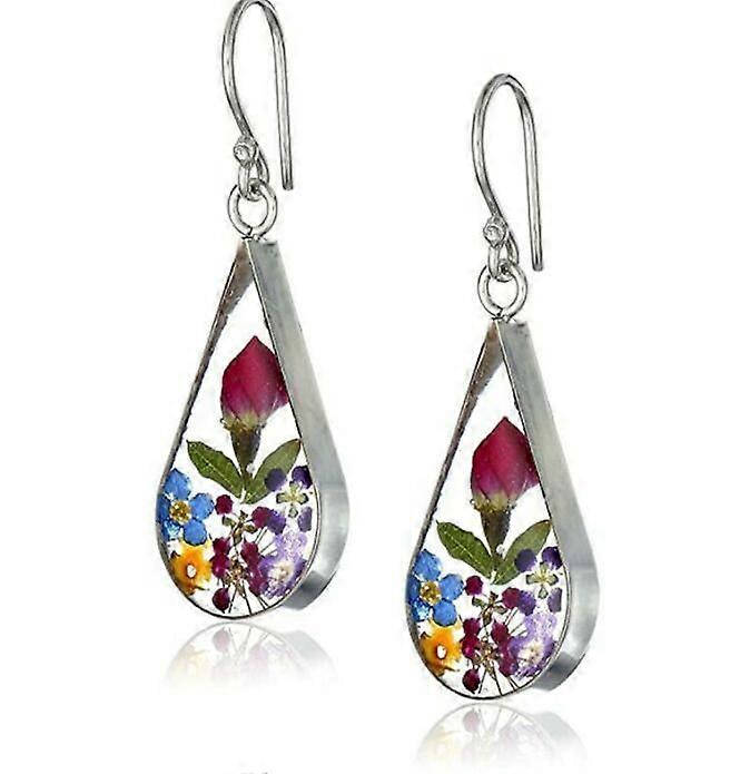 Pxcl Collection Sterling Silver Pressed Flower Teardrop Earrings