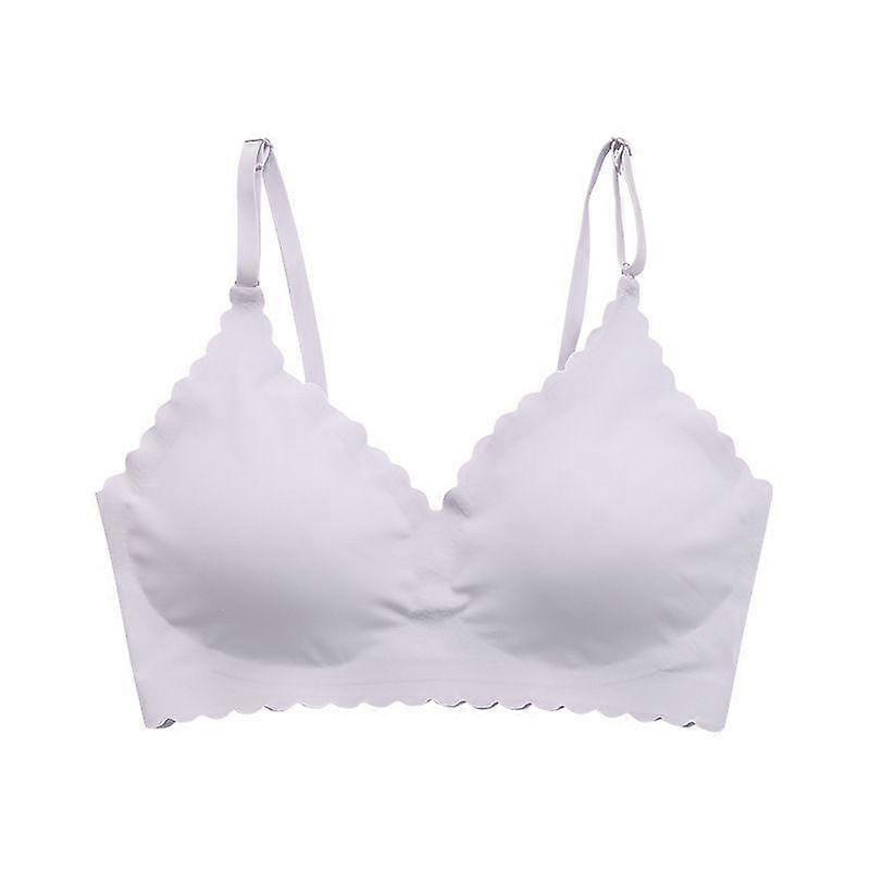 Plus Size Simple Bras Set, Women's Plus Solid Seamless Comfort Padded Wave Trim Bralette