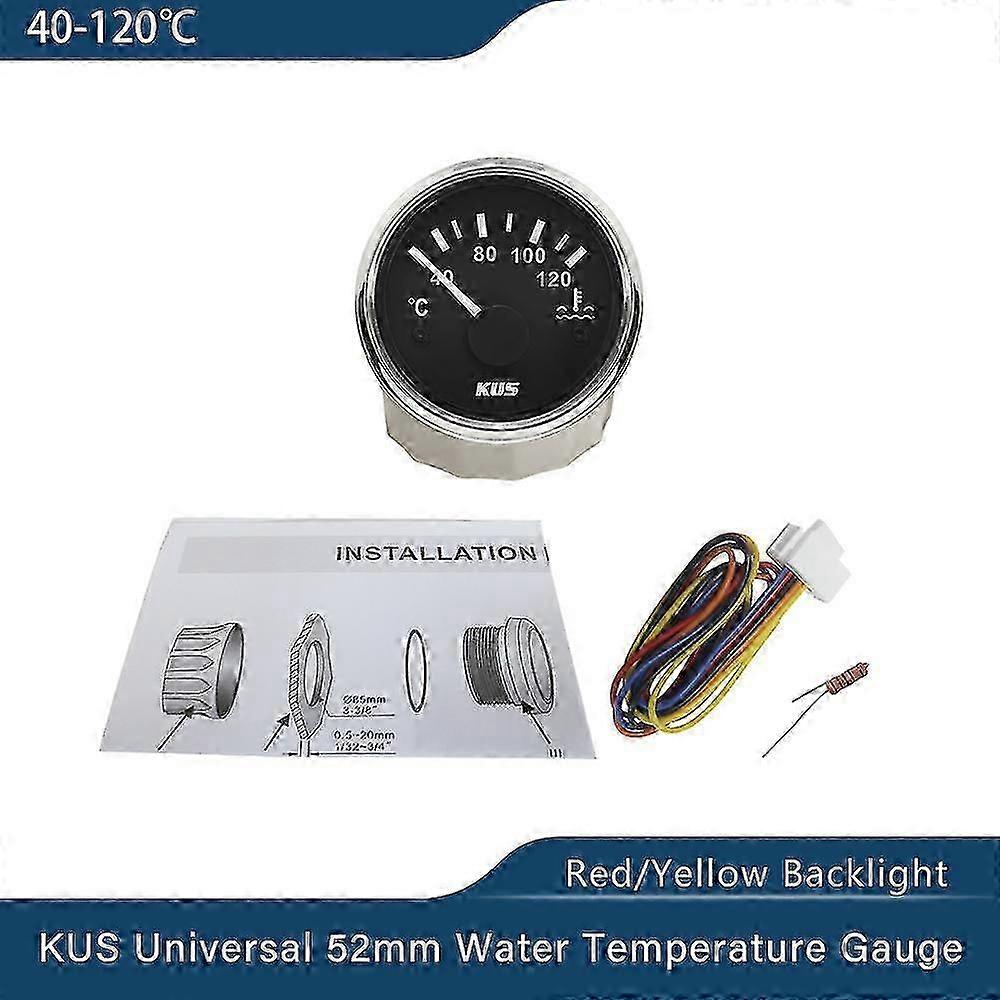 unique Kus Universal  52mm(2\) Car Water Temp Temperature Gauge Meter Indicator 40-120 25-120 12v 24v Red Yellow Backlight Optional"