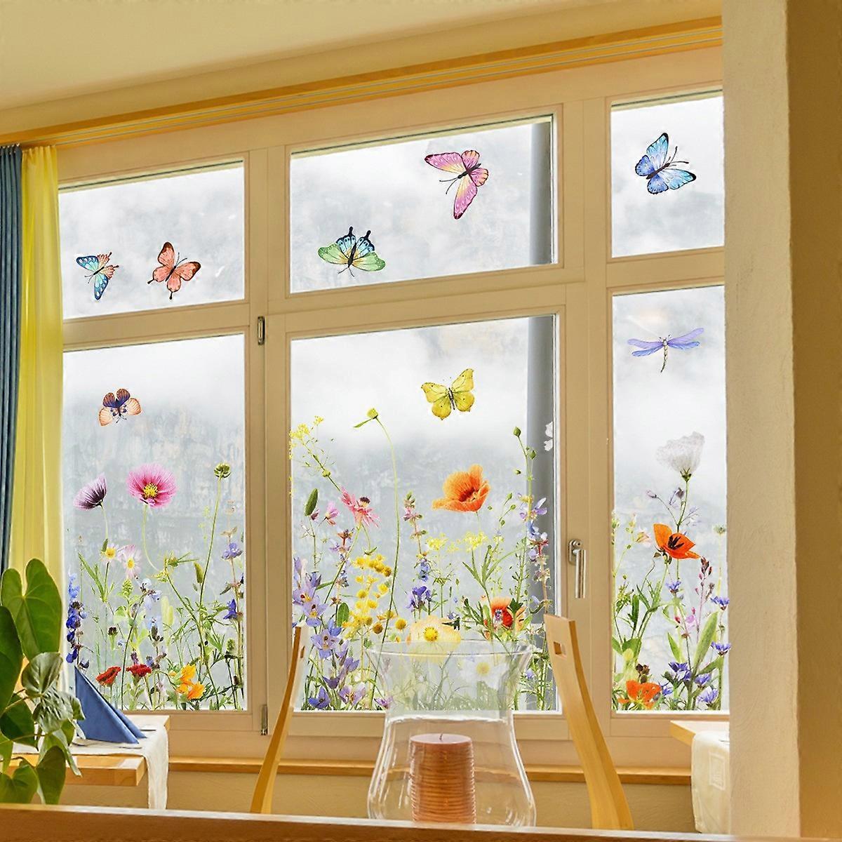 Fresh Floral Double-sided Viewable Window Stickers Window Decorative Stickers Home Window