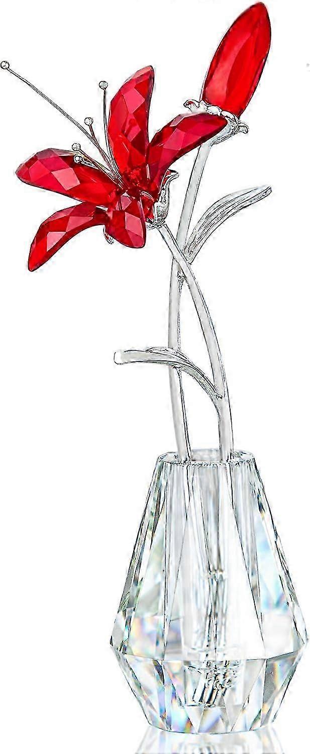 تمثال الزنبق الأحمر الكريستالي قابل للتحصيل ، زينة زهرة الأحلام الزجاجية ، ثقالة الورق الطاولة ، هدية لهدايا عيد الحب سيدة لها