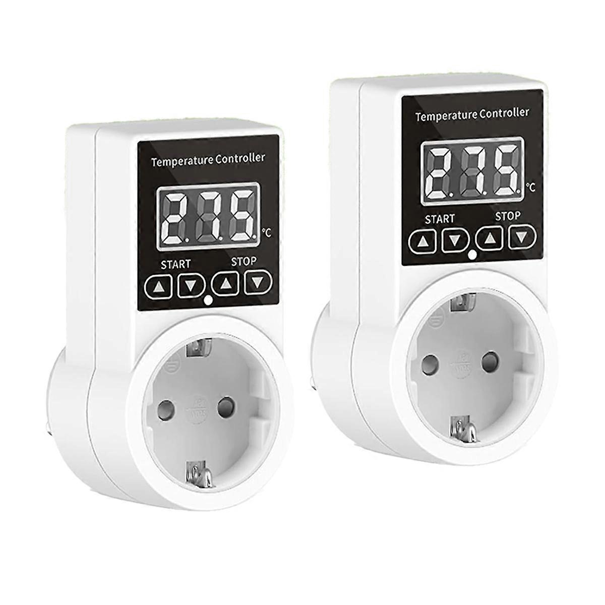 2pack Thermostat Socket with Sensor, Digital Temperature Controller Socket, Waterproof Temperature Switch EU Plug