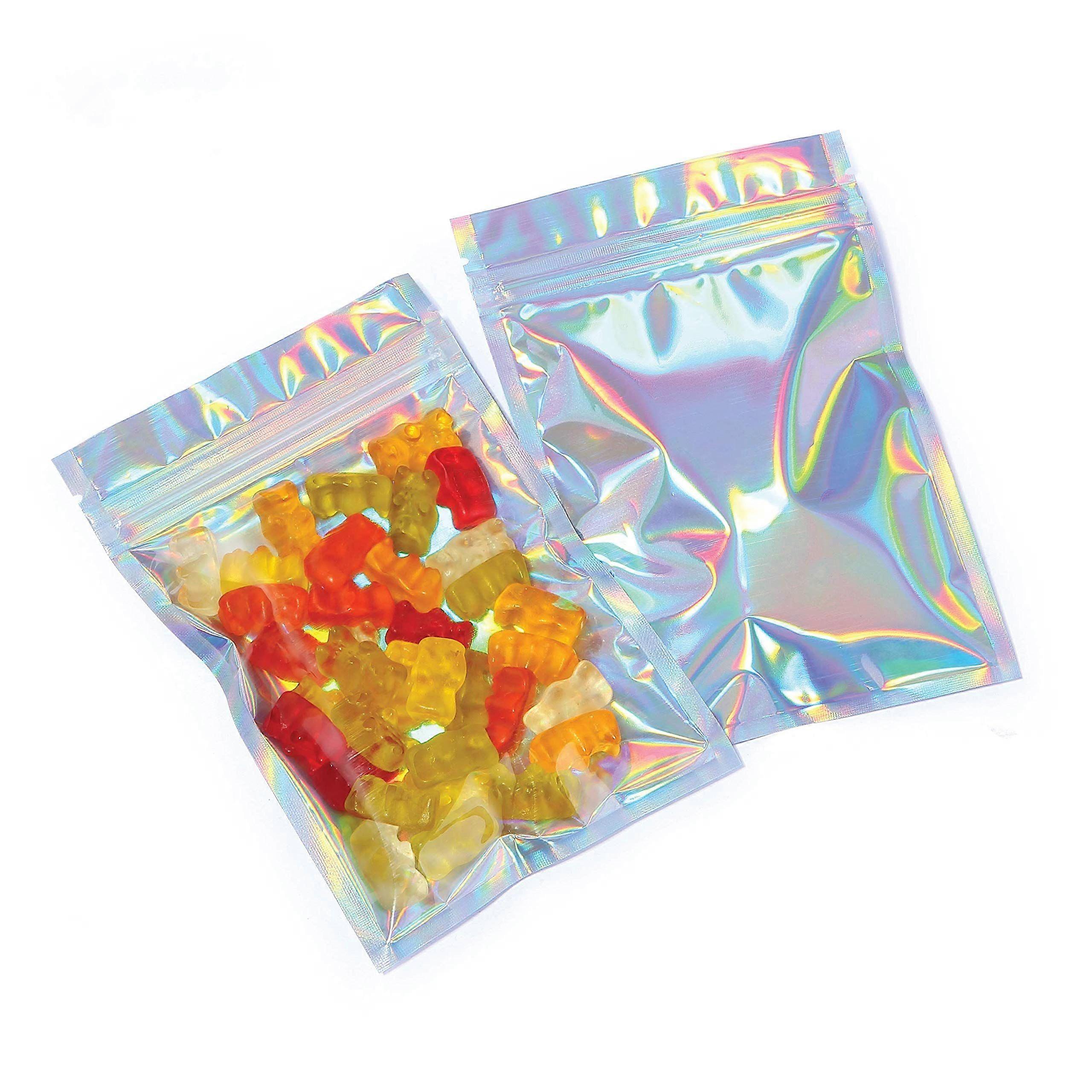 Sacs en Mylar avec Ziplock 4 x 6 » 100 Sacs Arc-en-ciel Holographique Scellable Sacs à Chaud pour Bonbons