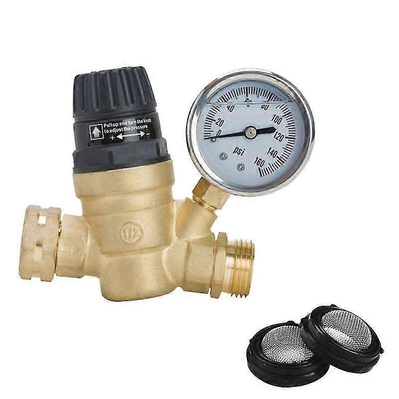 RV Water Pressure Regulator Adjustable Handle with Gauge for RV Campervan Travel Trailer Upgrade Wa