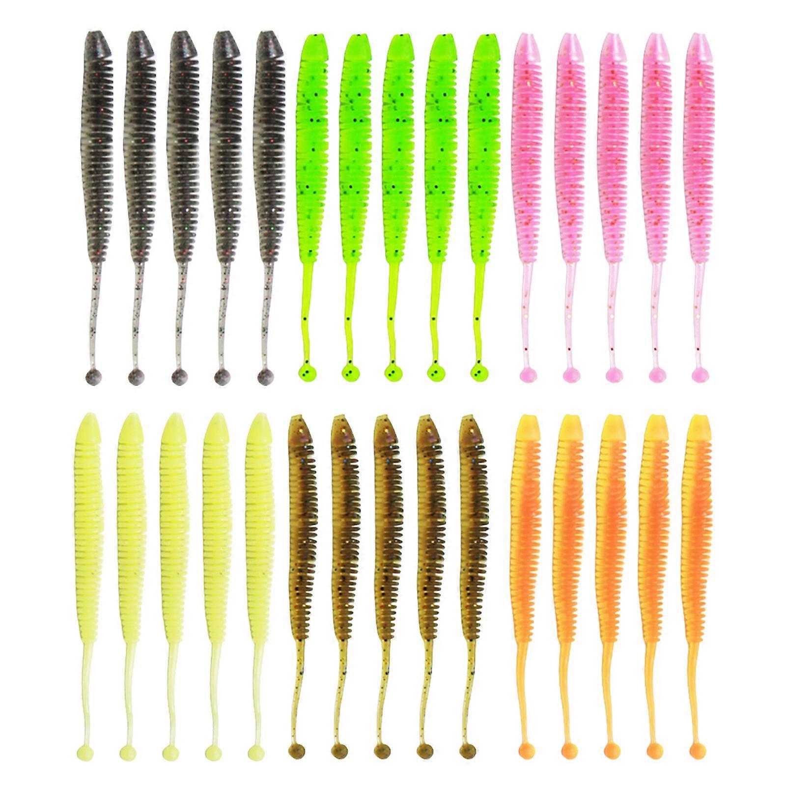 30Pcs Fishing Lures 4.8/6/8cm Artificial Worm Baits for Trout Fishing Swimbaits Soft Lures Tail Baits Fishing Tackle 8cm