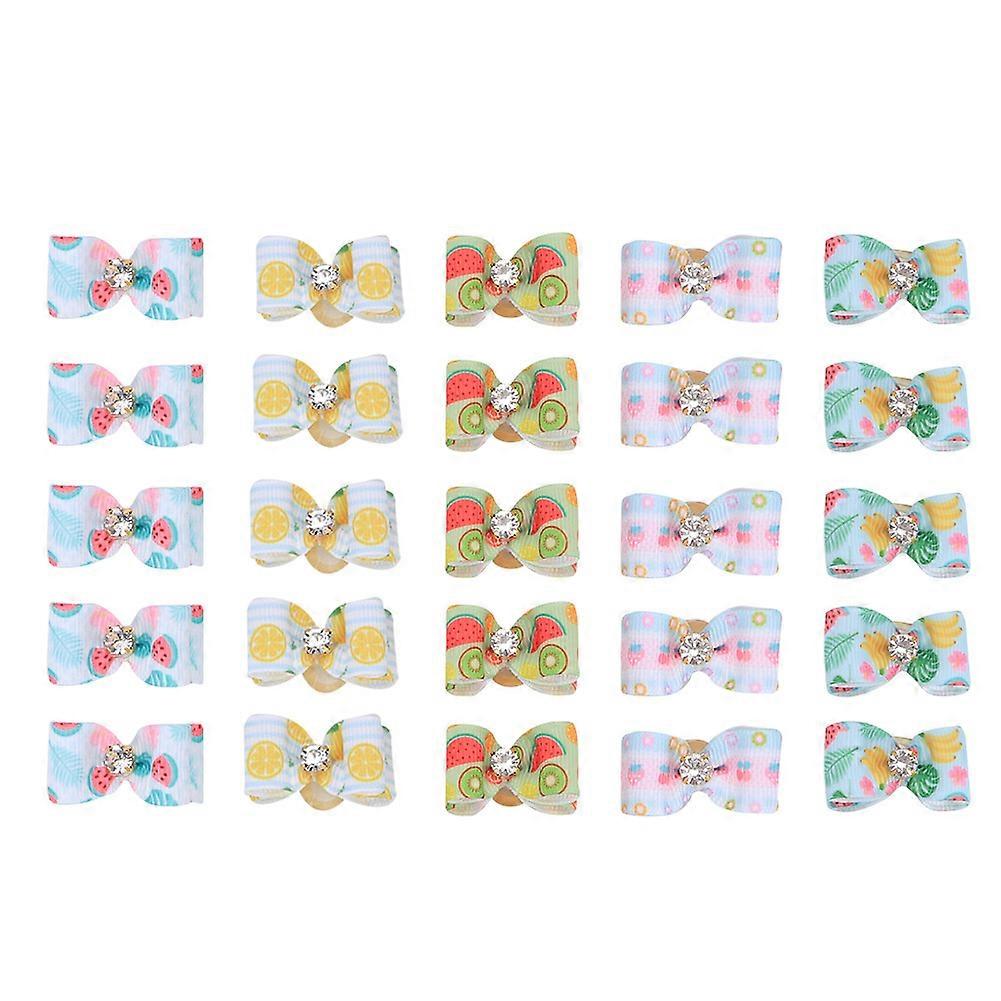 25Pcs Pet Two Layers Hair Bowknot Bows Fruit Pattern Grooming for Cat Medium Small Dog