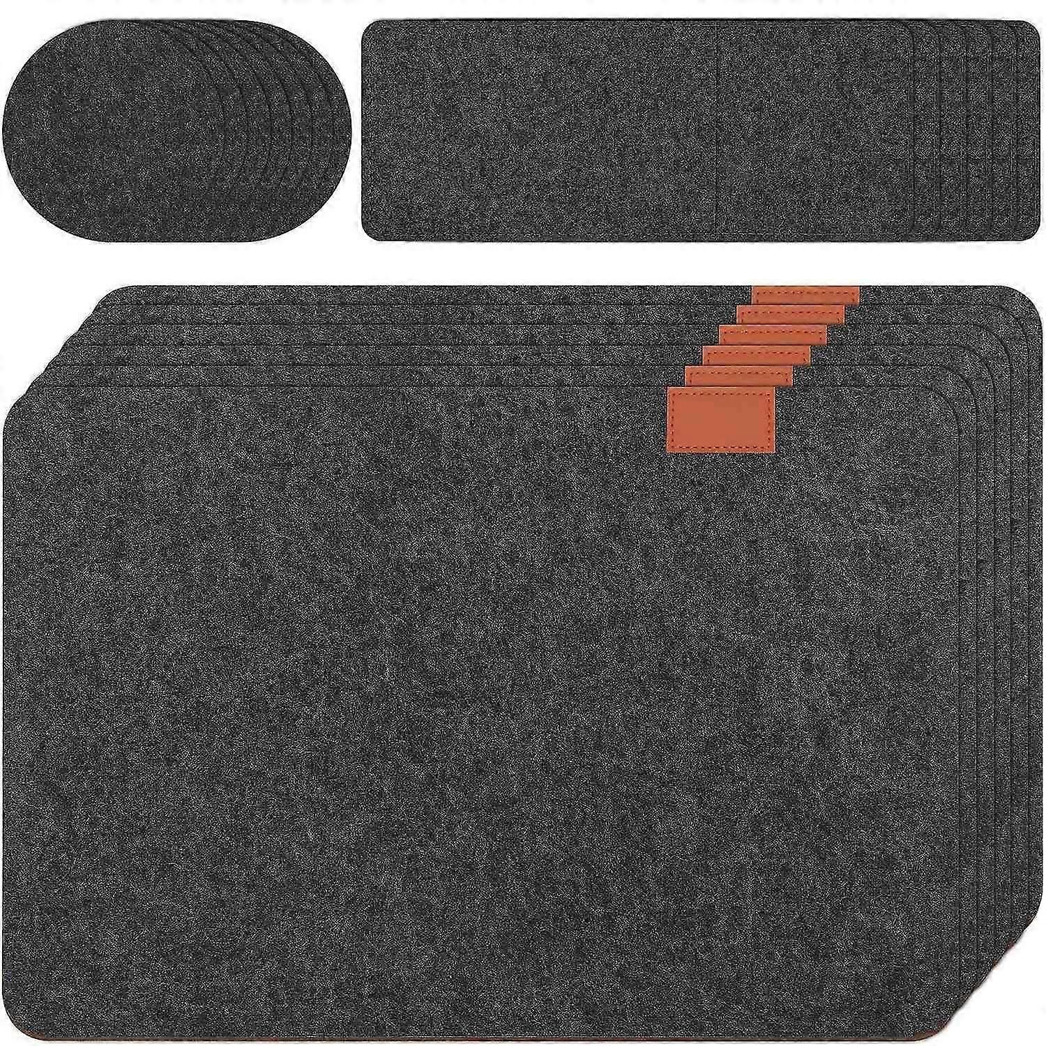 Non-Slip Felt Placemats for Dining Table Heat Resistant Place Mats, Set of 6 Placemats / 6 Round Coa