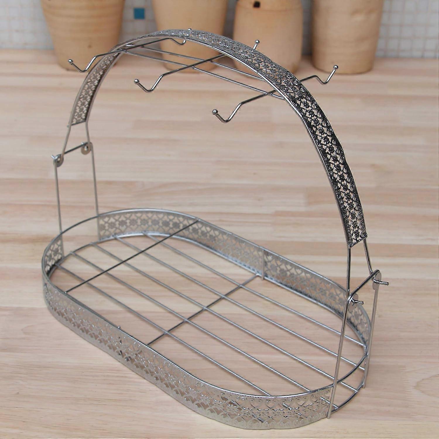 Iron Cup Holder Stand, Elegant Flatback Design Multi-functional Storage For Cabinet Table (Silver)