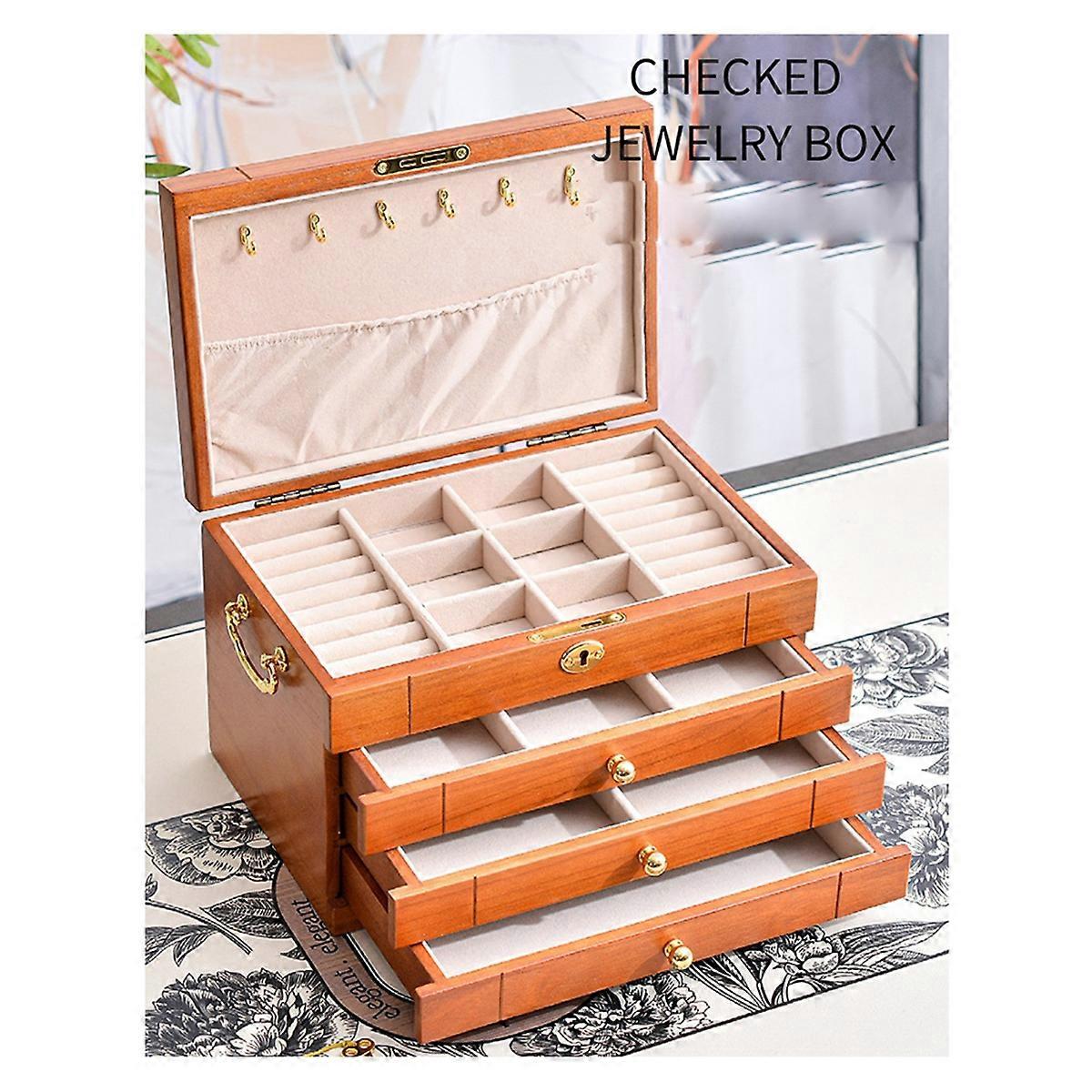 Vintage Style Solid Wood Jewelry Box Large Capacity color B