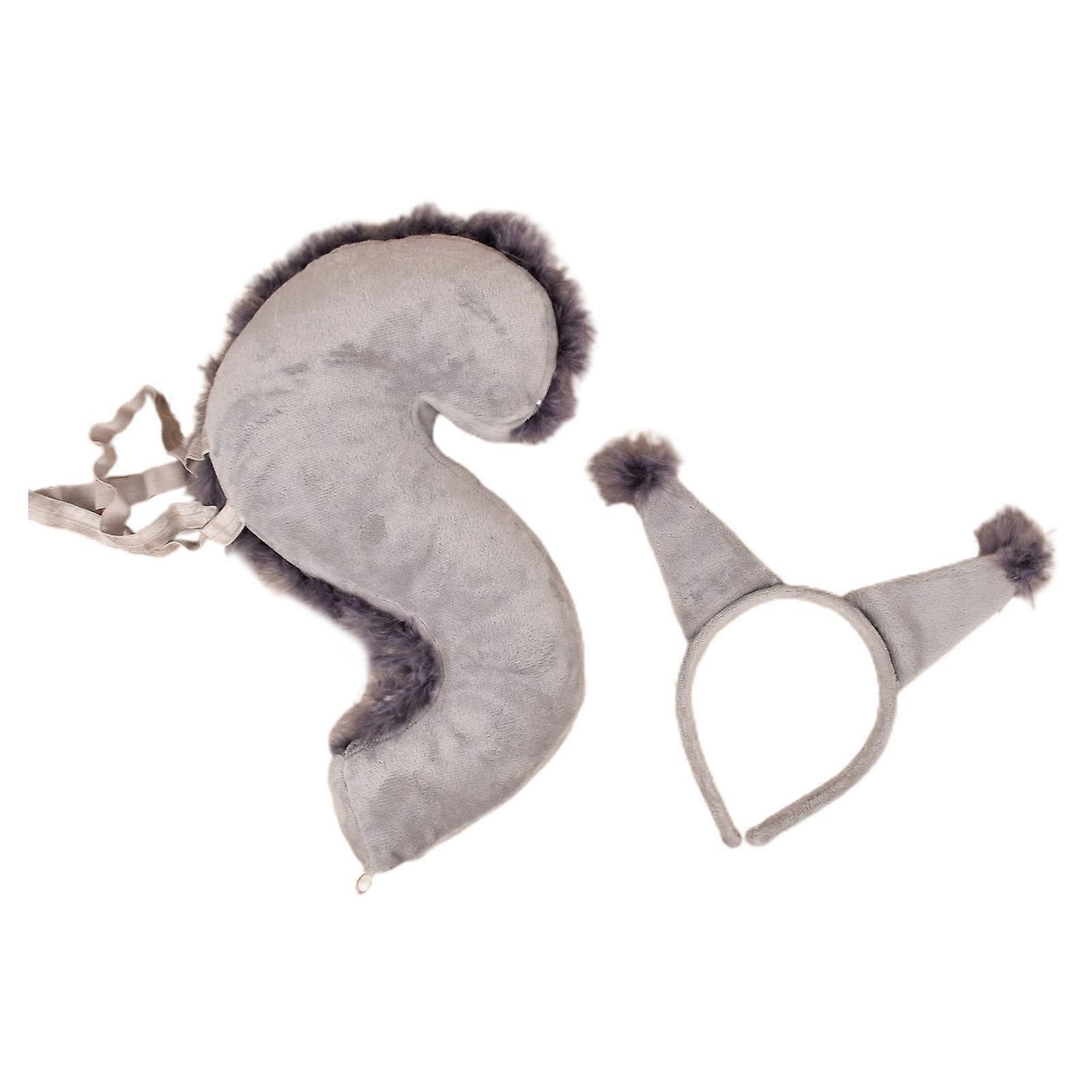 Cosplay Squirrel Ears Shape Hairhoop and Tail Suits Kids Animal Fancy Costume Novelty Supplies for Halloween Party  Gray