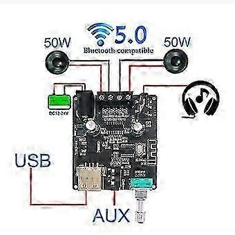 2X50W Bluetooth 5.0 Power Amplifier Class D Audio 10W-200W HiFi Stereo Wireless Music Player USB Sou