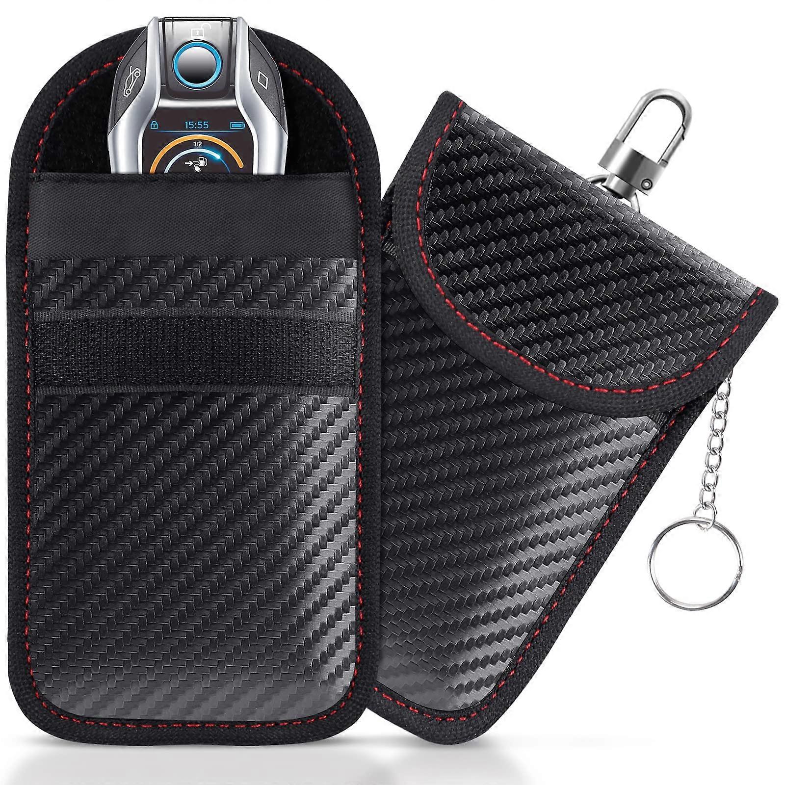 Faraday Bag 2 Pack for Car Key Fob RFID Signal Blocking Double-Layer Carbon Fiber Anti-Theft Protection