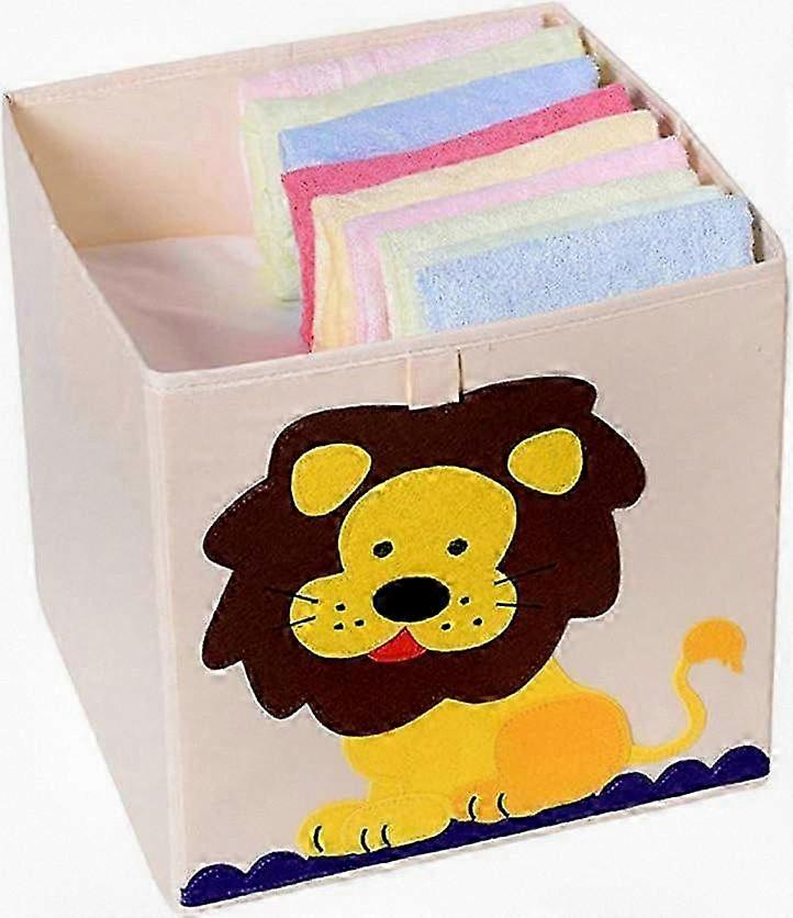 Foldable Kids Toy Organizer Box - Storage Cube for Children - Playroom Lion Design